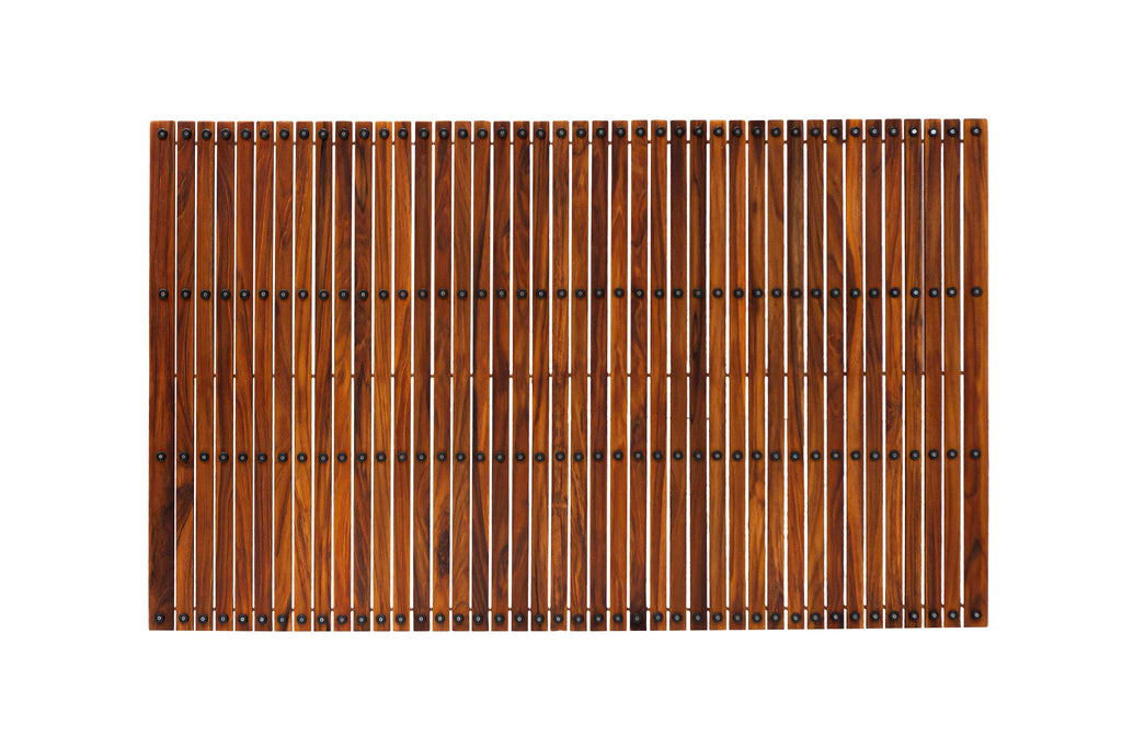 Spokane Extra Large Oiled Teak Shower and Bath String Mat with Rubber Footing 59″ x 35″