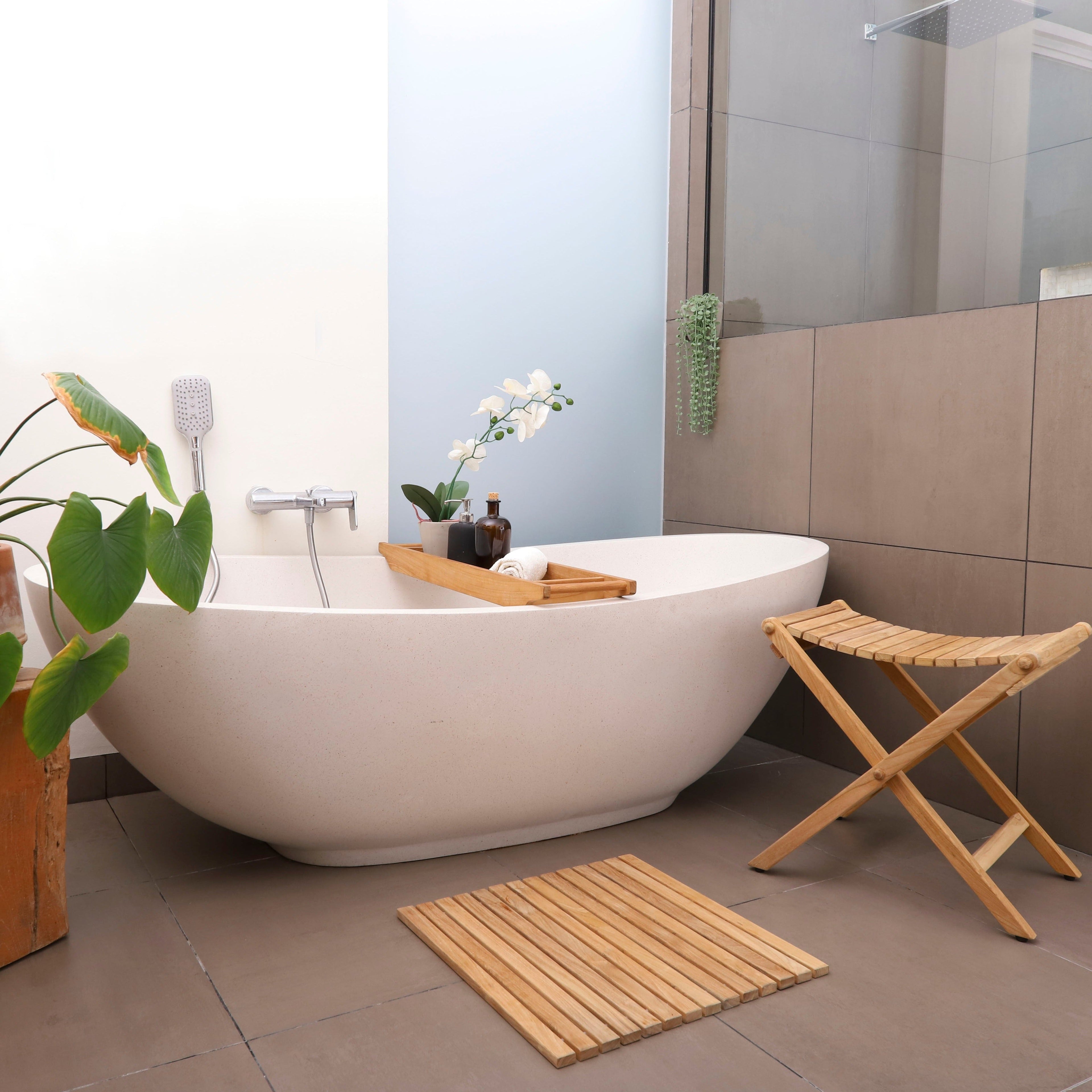 Bahama Teak Shower and Bath String Mat with Rubber Footing 19.6″ x 19.6″